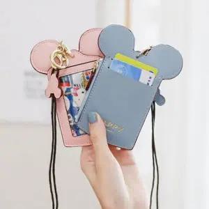 마우스 모양 카드 수납 목걸이 지갑 케이스 스트랩 포함 휴대용