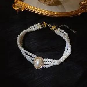공주 스타일 진주 큐빅 크리스탈 초커 목걸이 연말 파티 무대