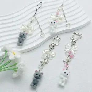 벨벳 리본 고양이 동물 후로킹 귀여운 목걸이 가방 열쇠고리