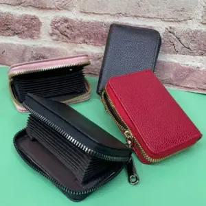 핑크 인조가죽 지퍼 휴대용 미니 카드지갑 케이스 교통카드