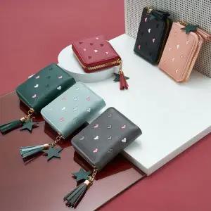 하트 디자인 여중생 미니 가죽 카드지갑 명함 반지갑 러블리