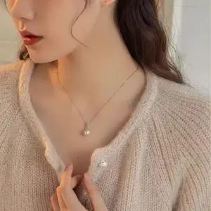 투명 크리스탈 포인트 진주 펜던트 여성용 목걸이 럭셔리 로맨틱