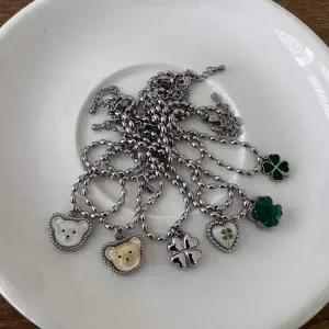 써지컬 스틸 곰돌이 팬던트 체인 팔찌 커플 우정 포인트 심플