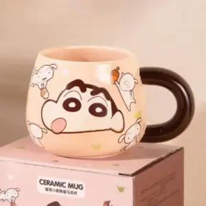 짱구 칼라 손잡이 세라믹 머그컵 460ml-초코