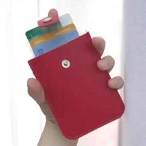 레드 스냅 인조가죽 휴대용 미니 카드지갑 케이스 교통카드 명함