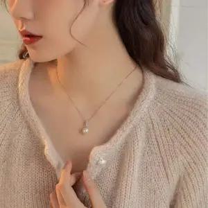 투명 크리스탈 포인트 진주 펜던트 여성용 목걸이 럭셔리 로맨틱