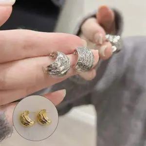 스크래치 텍스처 볼드 여성 링 귀걸이 골드 실버 컬러 메탈