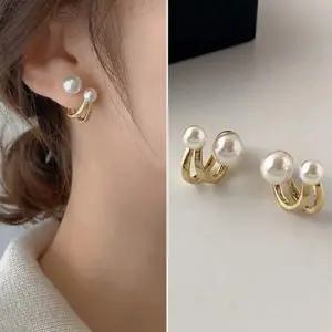 투웨이 진주 드롭 귀걸이 더블 진주 장식 혼주용 하객용 웨딩용