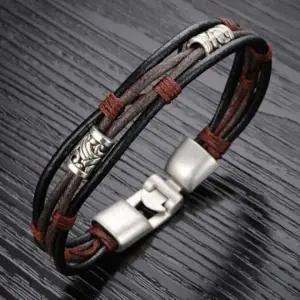 가죽 소재 복고 스타일 남성용 화이트 팔찌 빈티지 디자인 남자