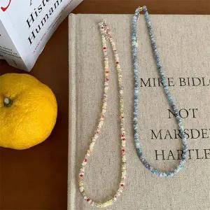 여름 컬러 비즈 목걸이 투명 수정 유리 초커 데일리 해변 휴양지