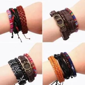 핸드메이드 가죽 행운 소원 팔찌 남녀 공용 커플 염주 여름