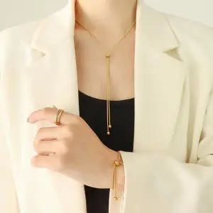 스테인리스 뱀줄 체인 초커 롱 목걸이 여성용 레이어드 볼 드롭