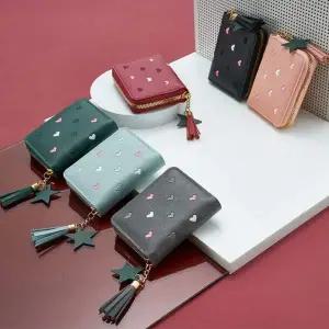 [셀러에이드]하트 디자인 여중생 미니 가죽 카드지갑 명함 반지갑 러블리