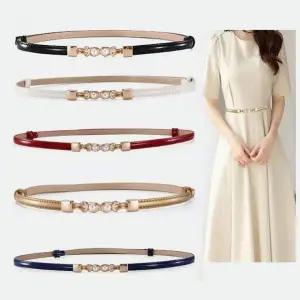 여성용 허리 벨트 슬림 가죽 체인 진주 장식 원피스 청바지 조임띠