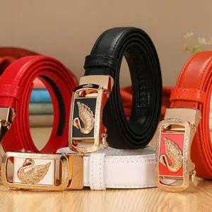 [콩심팥심]라운드 백조 여성 소가죽 자동 벨트 여자 허리띠 금장 버클