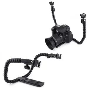 카메라 듀얼 플렉시블 핫슈 헤드 플레이트 마운트 조명 DSLR 플래시