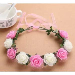 [골드스마일]9송이 핑크화이트믹스 꽃화관 플라워화관 셀프웨딩 조화 들러리