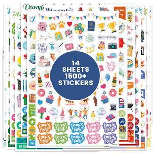 플래너 스티커 홀리데이 시즌 / 캘린더 팩당 1500개 이상의 다채로운 축제 테마 디자인 액세서리가 플래너를 장식