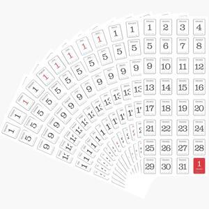 12 월간 플래너 날짜 스티커 시트 365 일일 번호 날짜가 정해지지 않은 플래너를 맞춤 있는 장식용 액세서리 캘린더 노트북