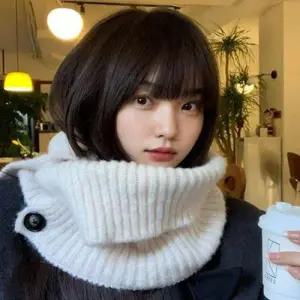 여성 버튼 니트 와이드 넥워머 보온 머플러 레이어드 WFG8HZD