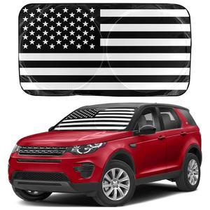 에코너 자동차 앞유리 자외선 차단제 u2013 B&W 아메리칸 애국 플래그 폴리에스터 접이식 디자인 유리창 전면 240T 중형(64x32 인치)