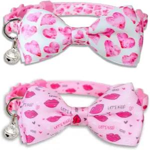 포시도 발렌타인데이 고양이 목걸이 세트 보우 타이 벨 펜던트 조절 가능한 분리형 하트 키스 패턴 남녀