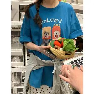 [공구우먼] [제작] [활용도굿] 한번사고 또사는 멍멍 루즈핏 반팔 티셔츠 86443빅사이즈여성의류