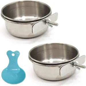 로녕 2PCS 스푼 포함 새 먹이 접시 컵 앵무새 그릇 클램프 홀더 - 잉꼬 아프리카 그레이 코뉴어 앵무새를