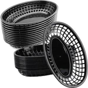 NROZIET 50팩 타원형 패스트푸드 바구니 재사용 가능한 블랙 브레드 플라스틱 델리 칩 햄버거 감자튀김