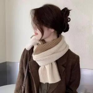 여성 투톤 홀구멍 짧은 목도리 1P 와플 숏머플러 쁘띠 WFGA780