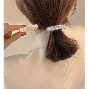 여성 반머리 포니테일 반달 큐빅 자동핀