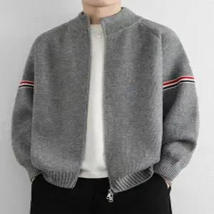 남성용 니트 가을 겨울 차이나 스웨터 브이넥 가디건 아이템 카디건 트렌디 스트라이프 도톰함 HT4