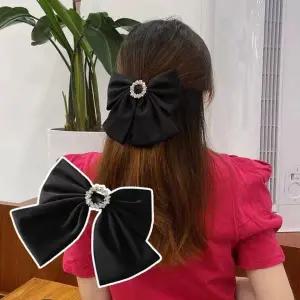 원형 큐빅 새틴 리본 자동 헤어핀 심플 가을 겨울 머리핀 반묶음
