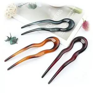 아세테이트 복고풍 U자형 비녀 뒤꽂이 한복 머리장식 무광