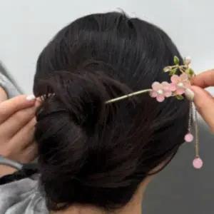 한복 돌잔치 헤어비녀 전통 머리장식 올림머리 뒤꽂이 핑크