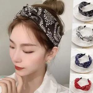 패브릭 페이즐리 머리띠 와이드 넓은 머리띠 헤어밴드 빈티지