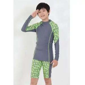 [골드스마일]쿠기 남아 수영복 긴팔 래쉬가드 팬츠 세트 2p 그레이 실내 남아
