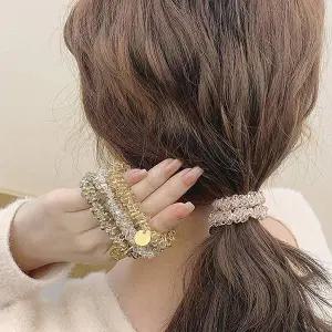 TBZ 헤어 머리 끈 진주 스프링 고무줄 와이어 전화선 곱창