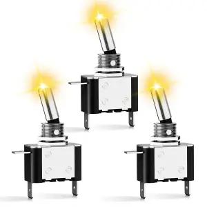 Nilight 3PCS 옐로우 LED 토글 스위치 12V 20A 3 핀 2 위치 오프 SPST 헤비 듀티 로커 오토카 마린 RV 차량