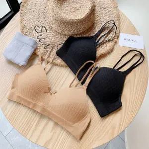 와이어리스 여성용 슬림핏 골지 브라렛 작은가슴용 일체형