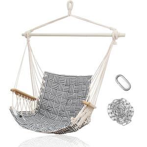 나무 팔걸이가 달린 해먹 ROOITY 최대 300파운드 스프레더 미드나잇 바와 미끄럼 의자 스트라이프 실외 블루 현관 데크 파티오 스틸 침실 실내 방지 면직물 걸이