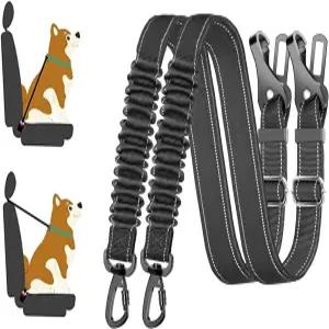 PXYOBTO 2팩 블랙 도그 안전벨트 반사 번지가 있는 조절 가능한 카 회전식 카라비너 최대 150파운드의