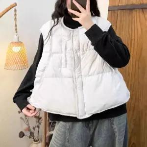 여사친 캐주얼 기모 패딩조끼 민소매 라운드넥 조끼 다운 원픽1