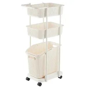 3단 달린 수납 트롤리 바퀴 (아이보리)