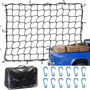 6피트 x 8피트 트럭 카고 네트 픽업 SUV용 루프랙 12개의 블루 클립이 있는 대형 침대 번지 수납 가방