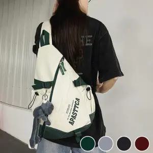 배색 레터링 남여공용 빅사이즈 크로스바디백 영문 포인트