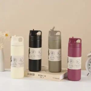 [304 고급소재] 플립스트로 텀블러 550ML 진공텀블러 휴대용 보냉병 보온병 음료 보틀