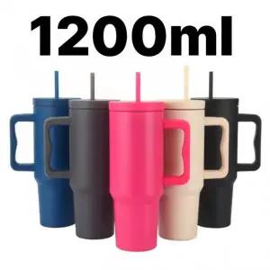 1.18L 이중 대용량 텀블러 스텐 손잡이 텀블러 이중 보온 보냉병 이동 중 사용 가능한 휴대용 텀블러 운동/