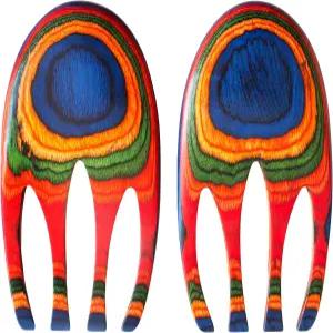 완전 대나무 발티크 마라케시 컬렉션 샐러드 핸즈 서빙 도구 세트 다채로운 나무 서버