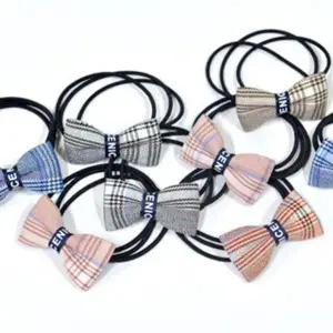 심플 체크 리본 머리끈 머리방울 팔찌 끈 헤어 고무줄 리본 밴드